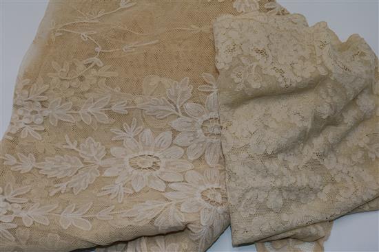 3 French lace curtains, lace runner etc.